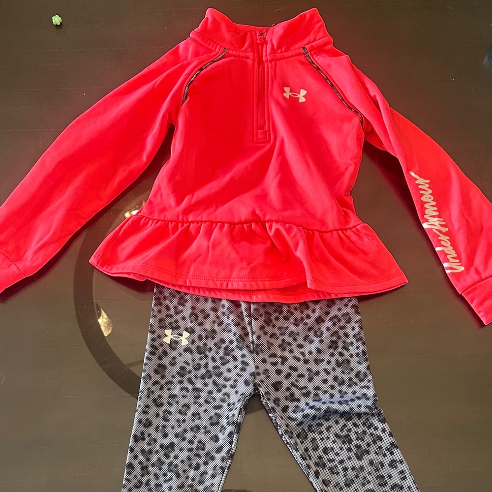 Under Armour Bright Pink Top and Leopard Print Leggings. Active Wear Set.